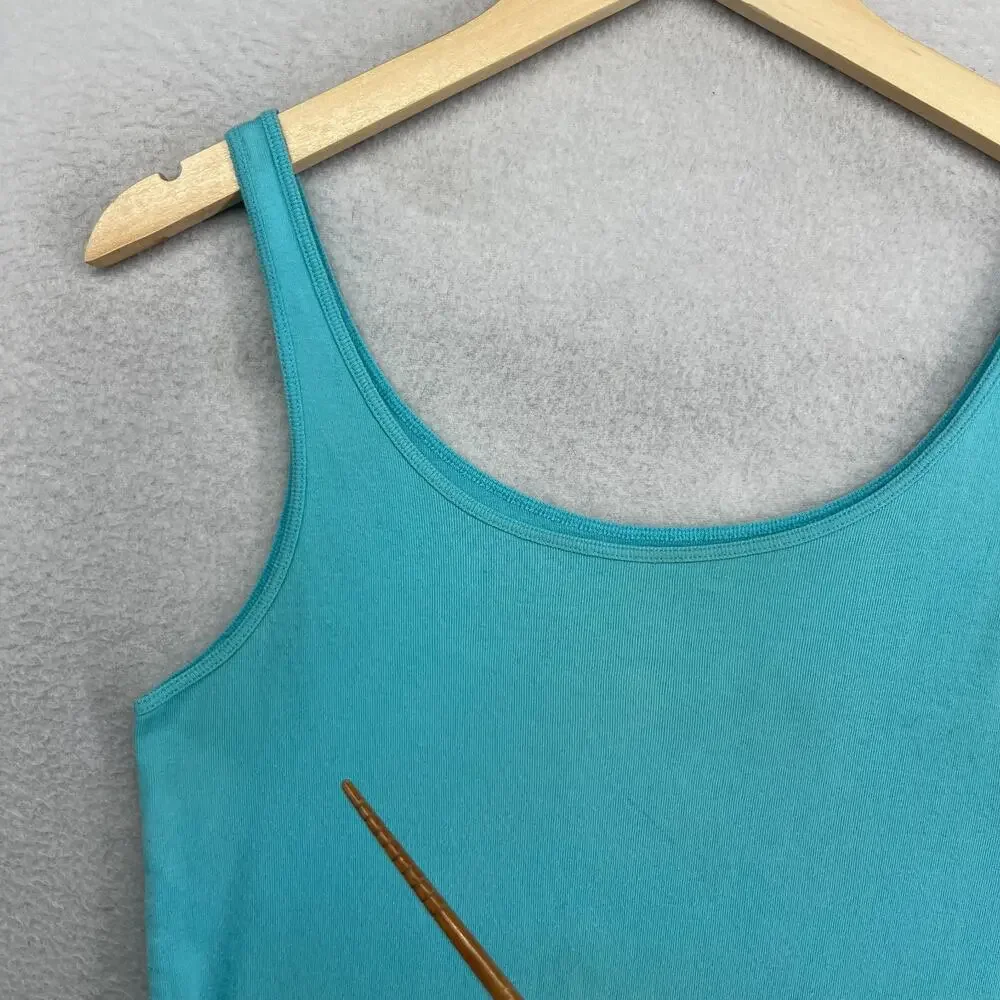 EILEEN FISHER Tank Top M Organic Cotton Ribbed Jersey Scoop Neck Cami Aqua Blue_6